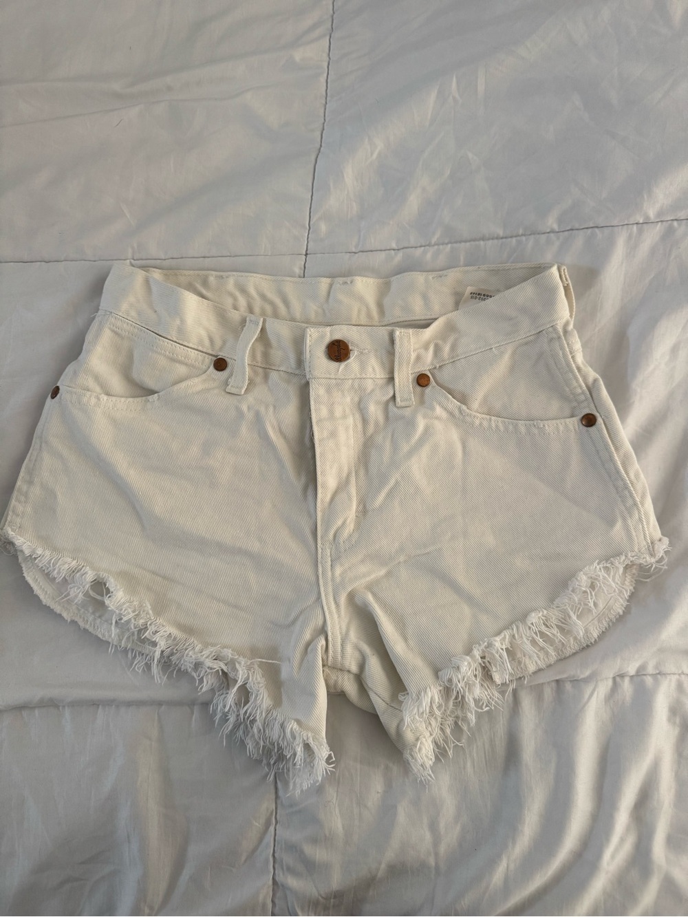 Wrangler Off-White Frayed Hem Denim Shorts